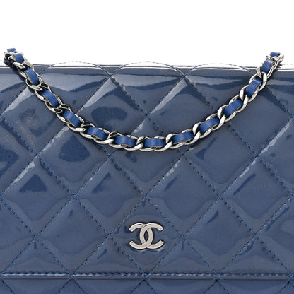 Chanel Patent Quilted Wallet On Chain WOC Blue 9 of 12