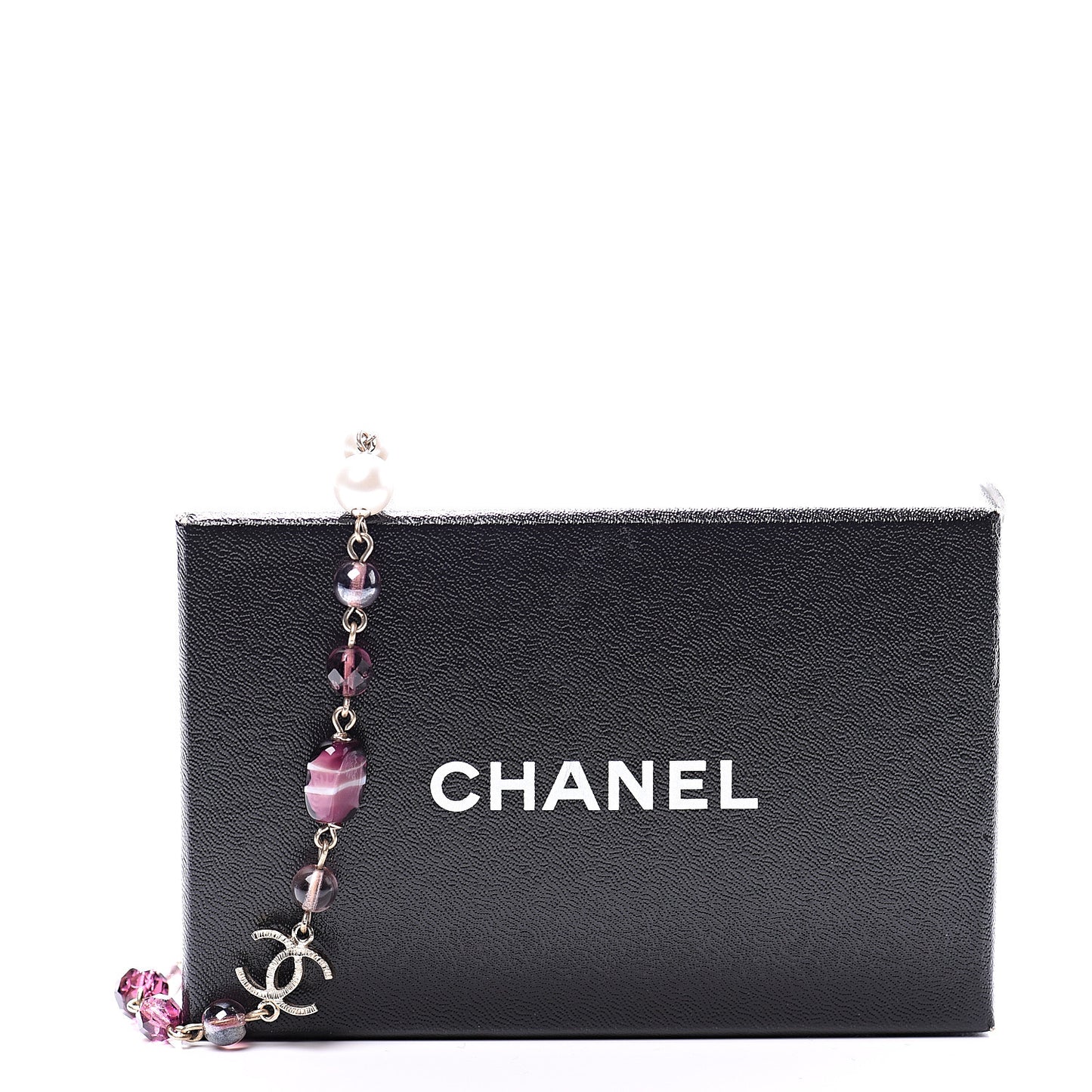 Pearl Beaded Enamel CC Long Necklace Gold Purple