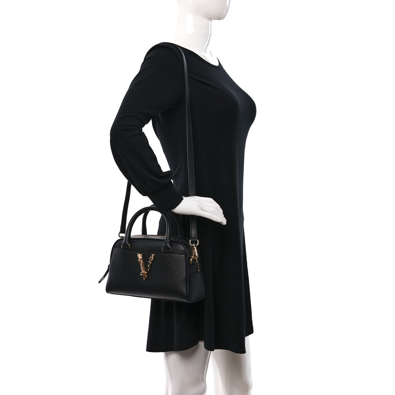 Versace Saffiano Virtus Small Bowling Bag Black 2 of 15