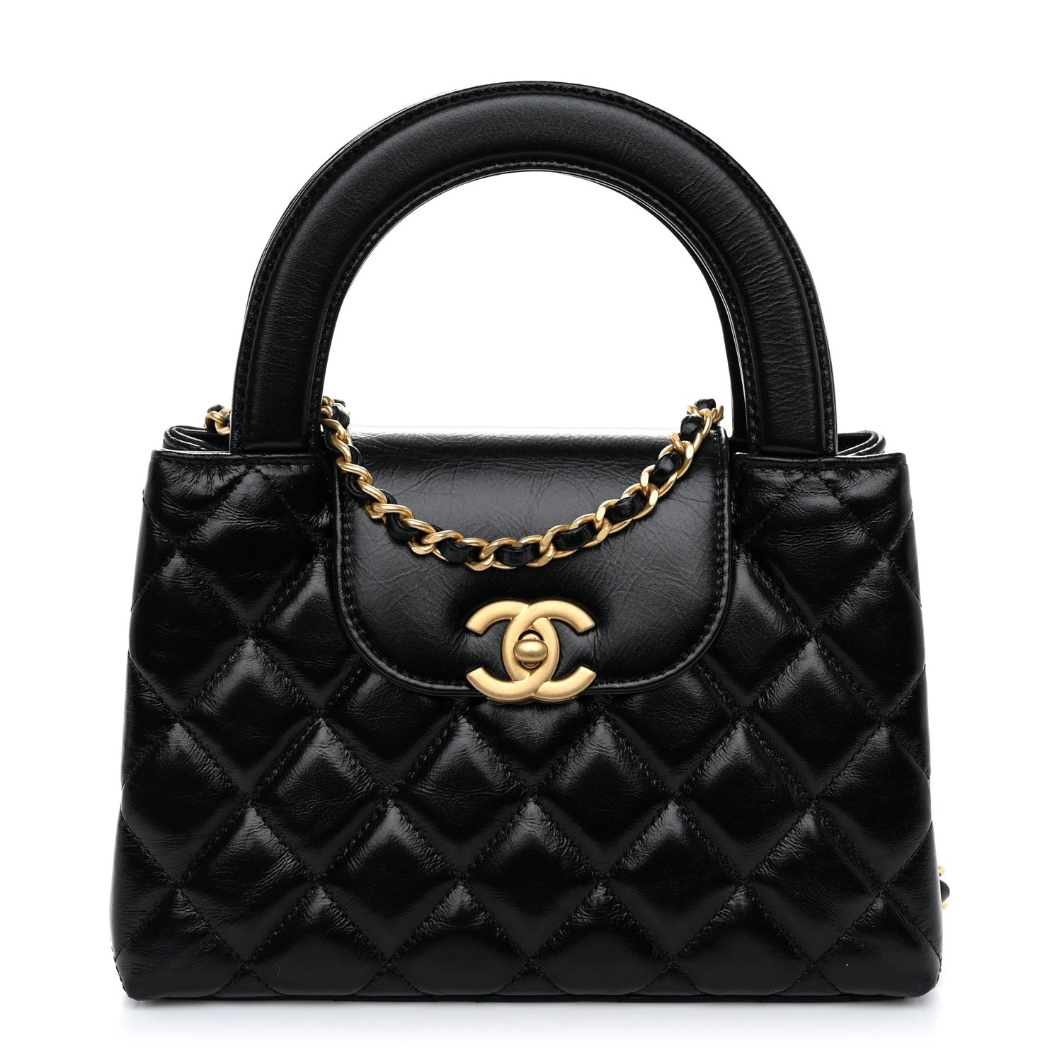 Chanel Shiny Aged Calfskin Quilted Nano Kelly Shopper Black 1 of 11