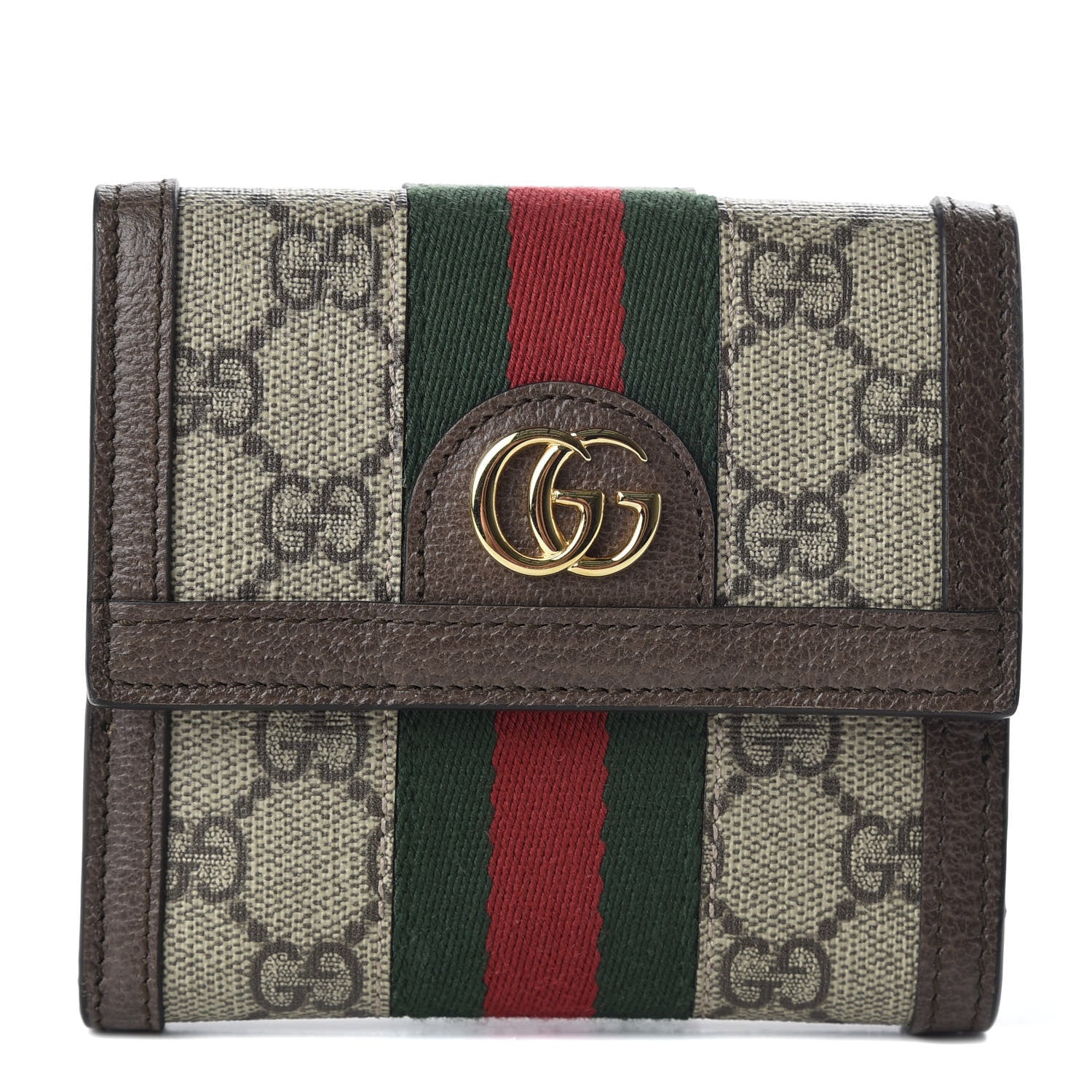 Gucci GG Supreme Monogram Web Ophidia French Flap Wallet Beige New Acero 1 of 7
