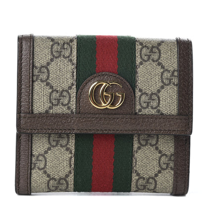 Gucci GG Supreme Monogram Web Ophidia French Flap Wallet Beige New Acero 1 of 7