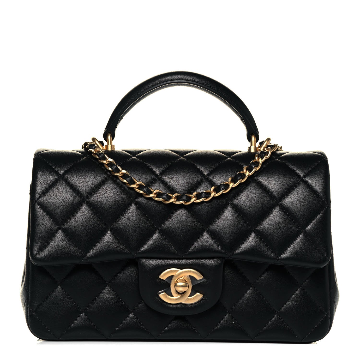 Chanel Lambskin Quilted Mini Top Handle Rectangular Flap Black 1 of 9