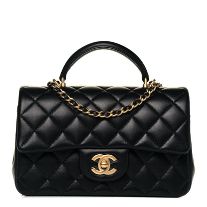 Chanel Lambskin Quilted Mini Top Handle Rectangular Flap Black 1 of 9