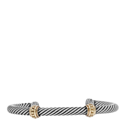 David Yurman Sterling Silver 14K Yellow Gold 5mm Cable Classics Two Station Bracelet 1 of 3