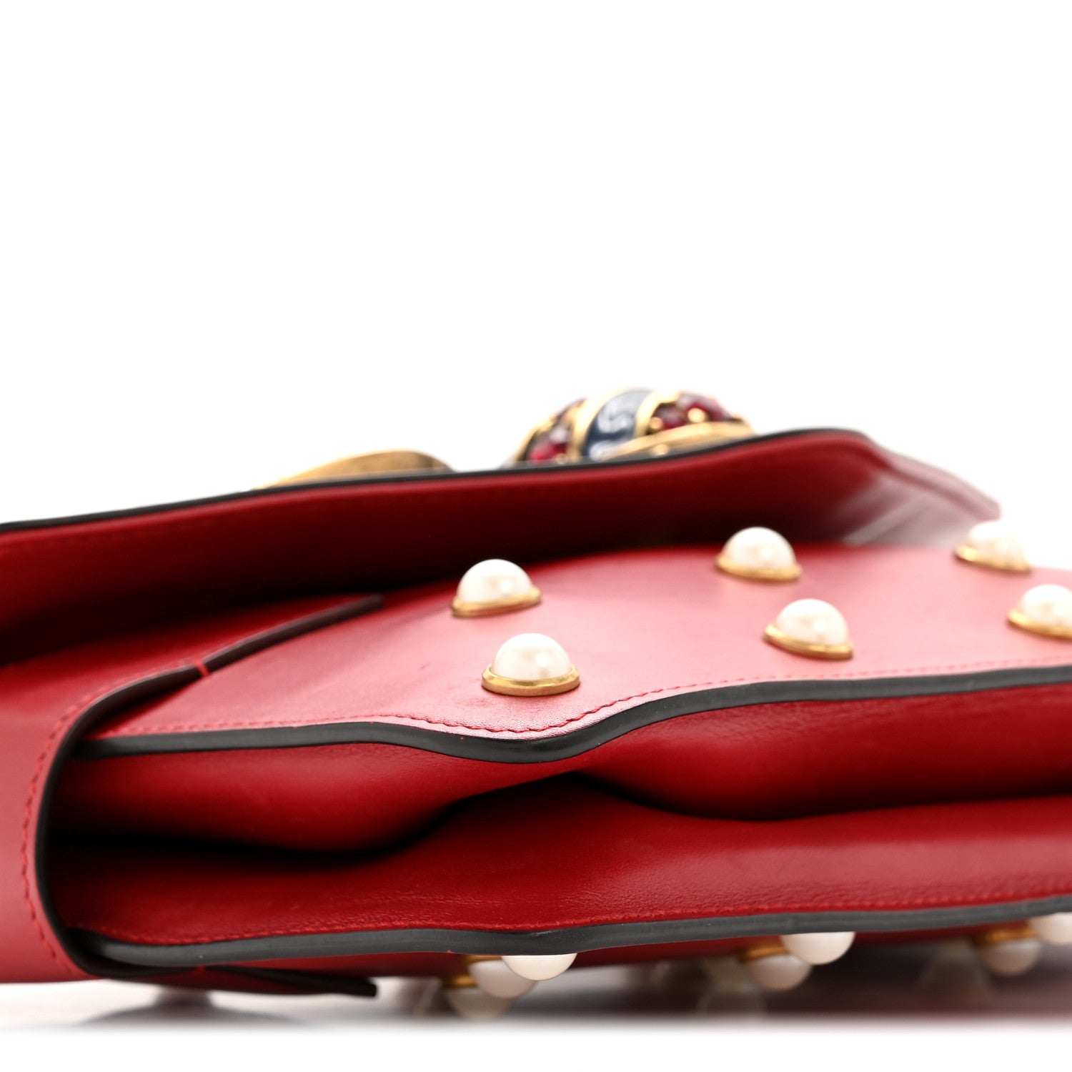 Gucci Nappa Pearl Studded Mini Queen Margaret Broadway Shoulder Bag Hibiscus Red 9 of 12