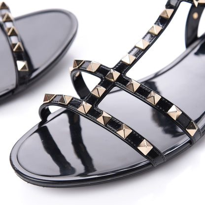 Valentino Garavani Patent Rockstud T-Strap Slingback Flat Sandals 41 Black 10 of 11
