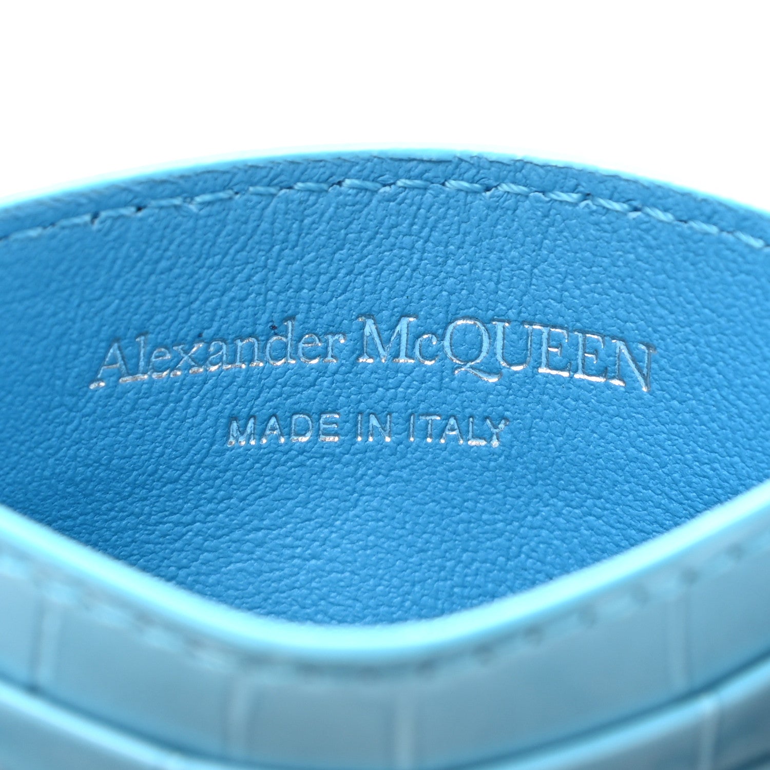 Alexander McQueen Calfskin Crocodile Embossed Skull Card Holder Cerulean 7 of 7