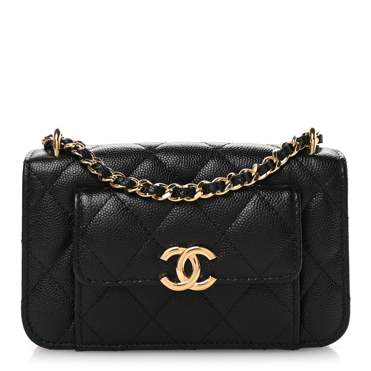 Chanel Caviar Quilted Pocket Twins Clutch With Chain Black 1 of 11