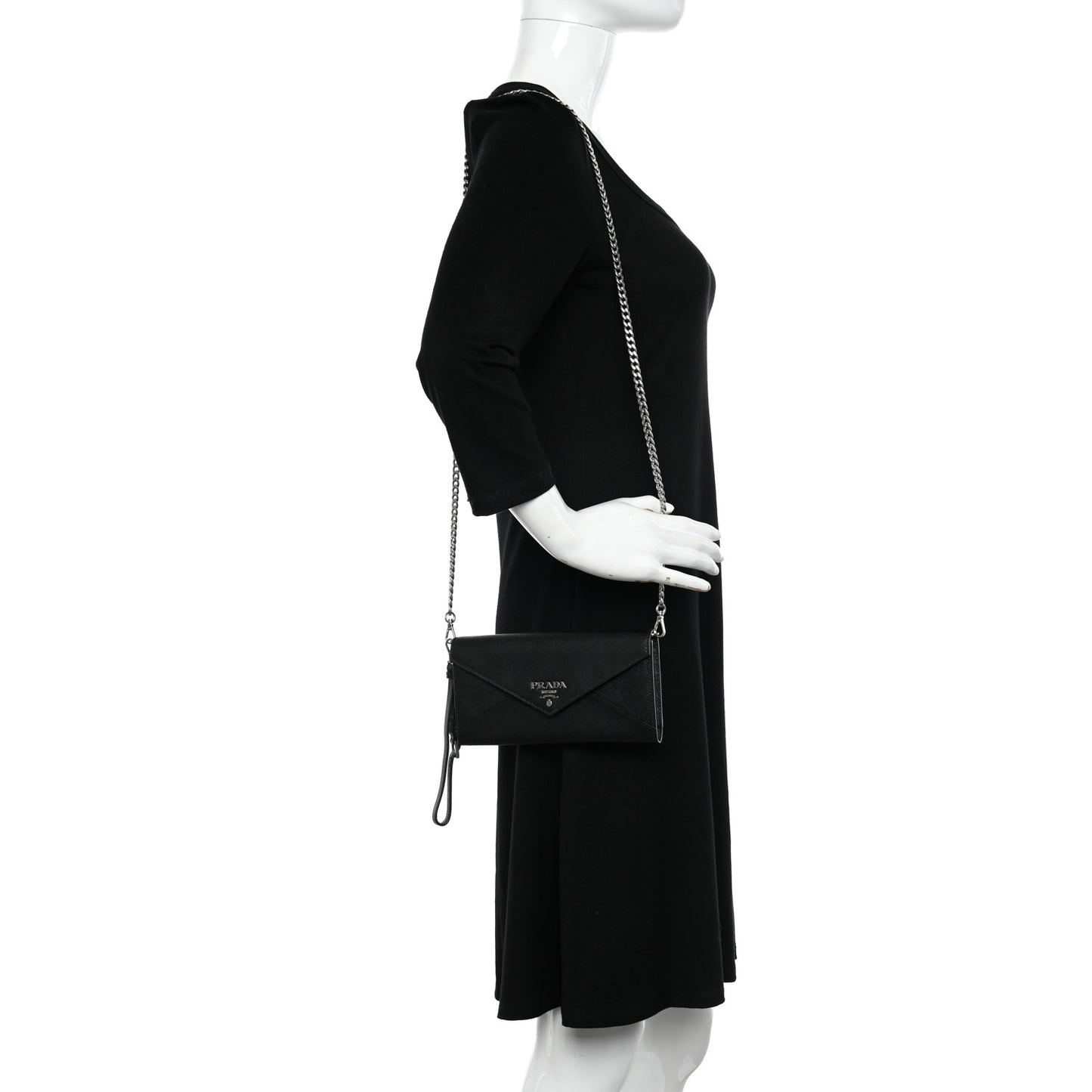 Saffiano Envelope Wristlet Crossbody Wallet Black