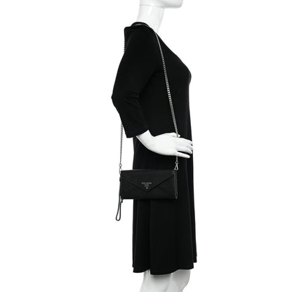 Prada Saffiano Envelope Wristlet Crossbody Wallet Black 2 of 9