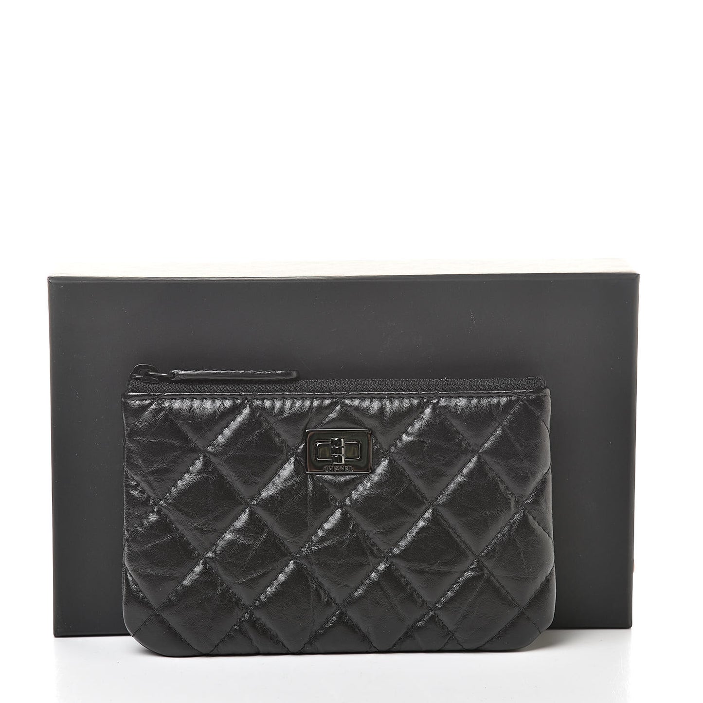 Aged Calfskin Quilted Small Reissue Cosmetic Case Black