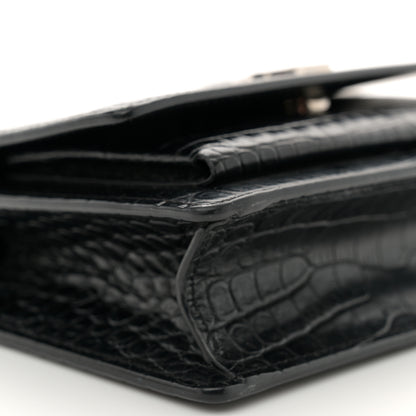 Saint Laurent Calfskin Crocodile Embossed Monogram Sunset Chain Wallet Black 8 of 13
