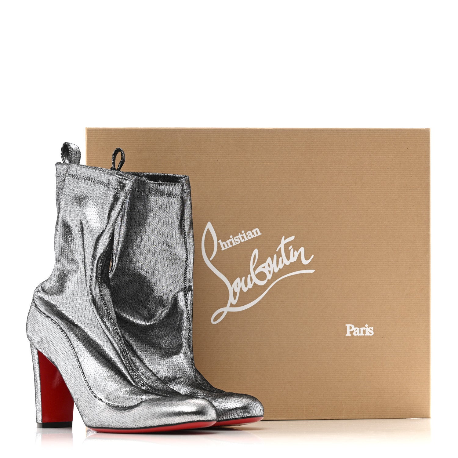 Christian Louboutin Veau Velours Stretch Gena 85 Bootie 40 Silver 10 of 10
