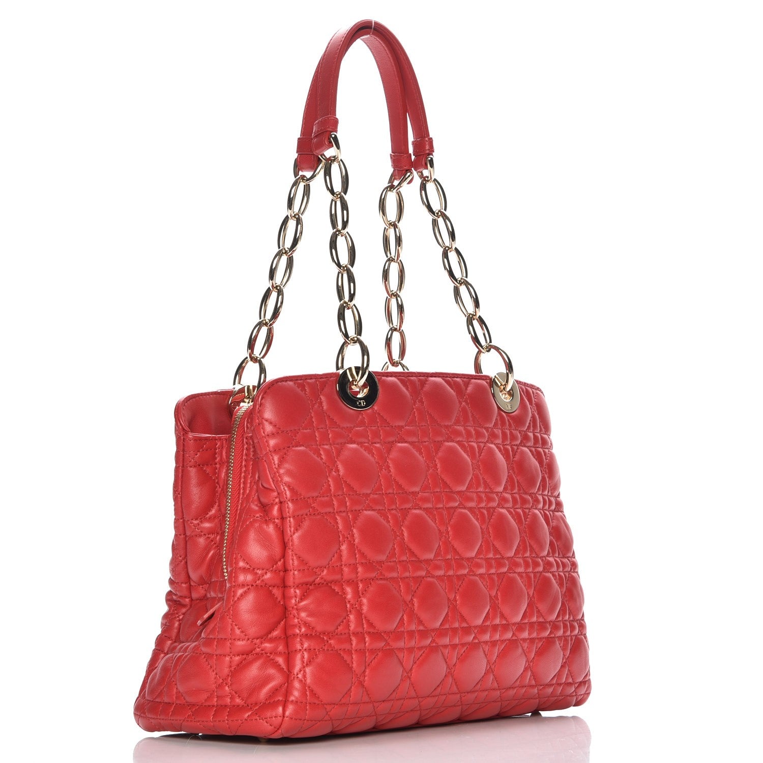 Christian Dior Lambskin Cannage Small Dior Soft Zipped Shopping Tote Red 3 of 7