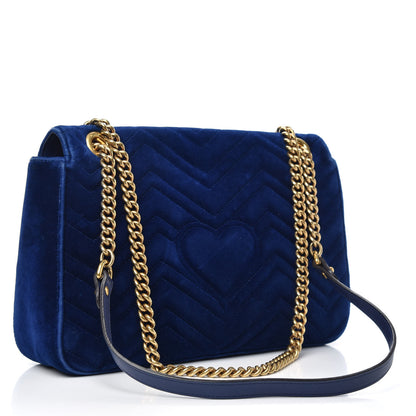 Gucci Velvet Matelasse Medium GG Marmont Shoulder Bag Cobalt Blue 3 of 16