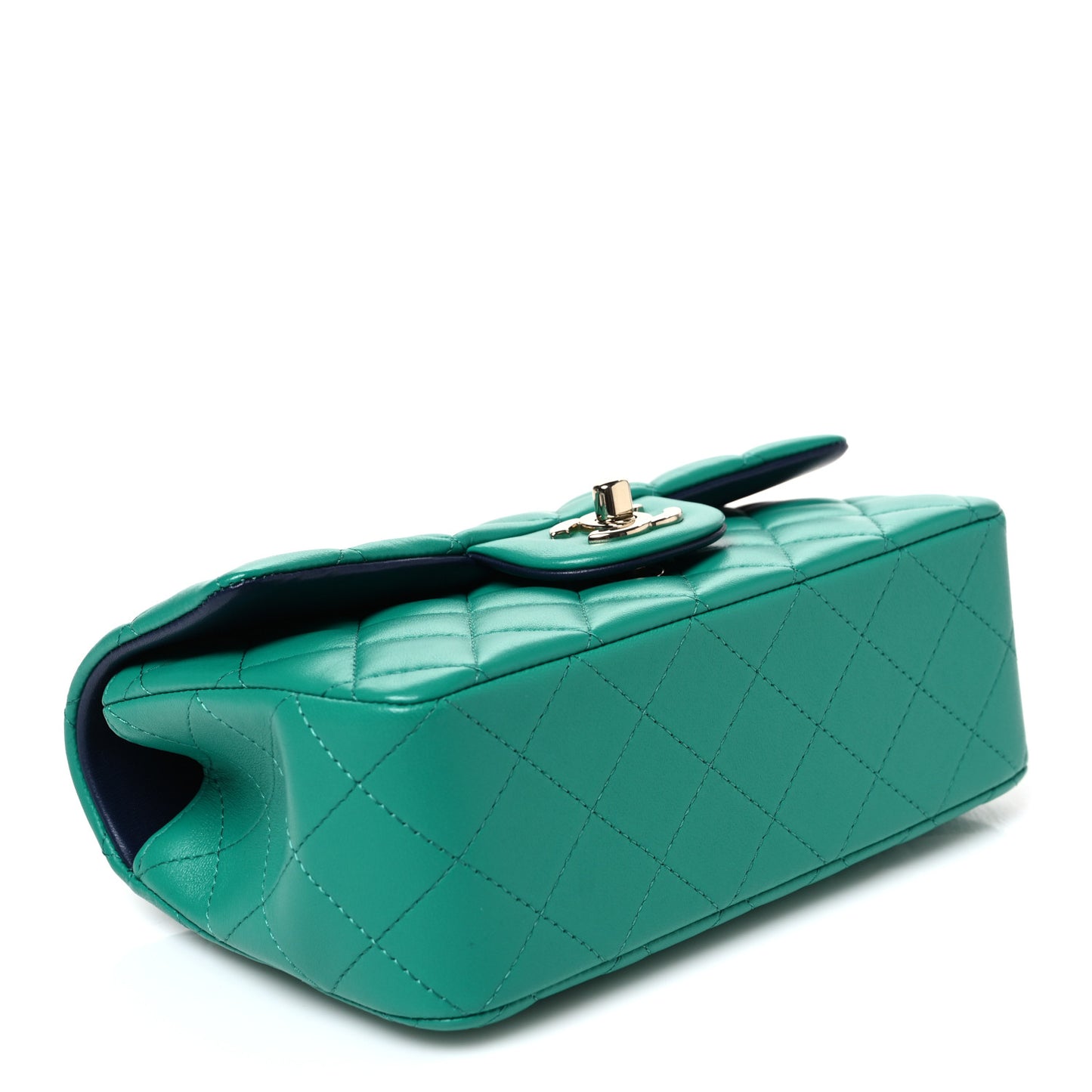 Lambskin Quilted Bi-Color Mini Top Handle Rectangular Flap Green Dark Blue