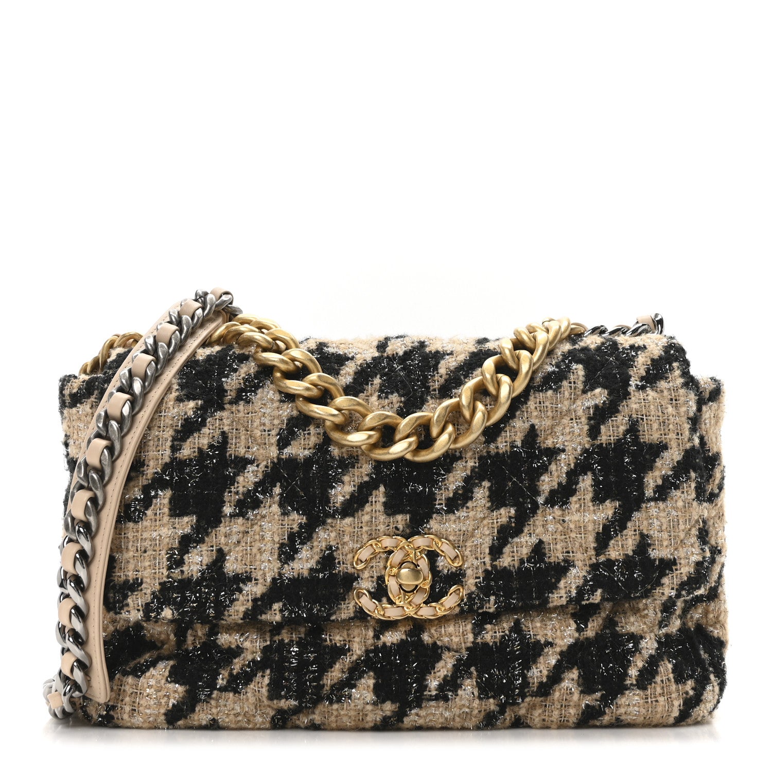 Chanel Tweed Large Chanel 19 Flap Beige Black 1 of 11