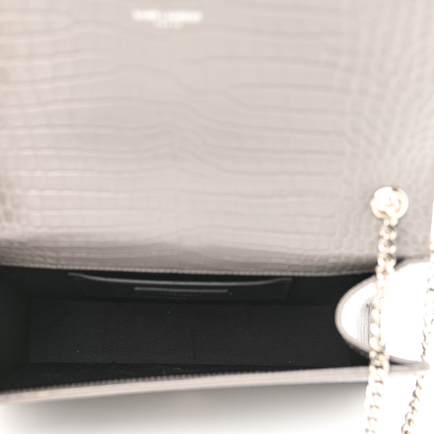 Calfskin Crocodile Embossed Medium Classic Monogram Kate Tassel Satchel Fog