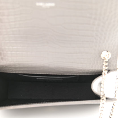Saint Laurent Calfskin Crocodile Embossed Medium Classic Monogram Kate Tassel Satchel Fog 5 of 10