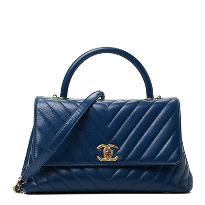 Chanel Calfskin Chevron Quilted Small Coco Handle Flap Blue 1 of 10
