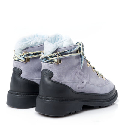 Chanel Suede Nylon Lace Up Snow Boots 38 Grey Blue 4 of 10