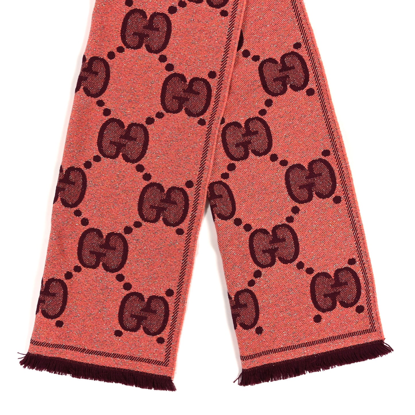 Wool Lame Jacquard Monogram Jumbo GG Lady Nest Lux Scarf Salmon Bordeaux