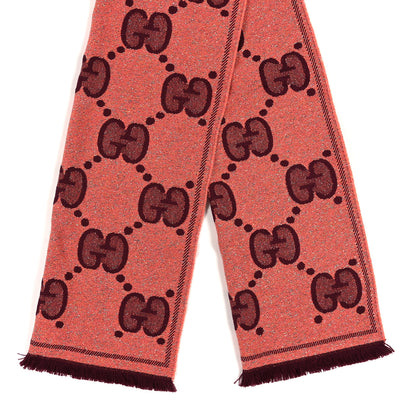 Gucci Wool Lame Jacquard Monogram Jumbo GG Lady Nest Lux Scarf Salmon Bordeaux 2 of 3