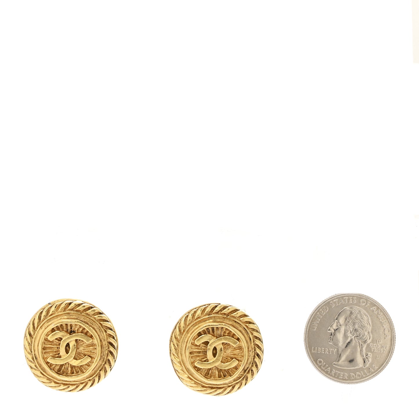 Round CC Clip On Earrings Gold