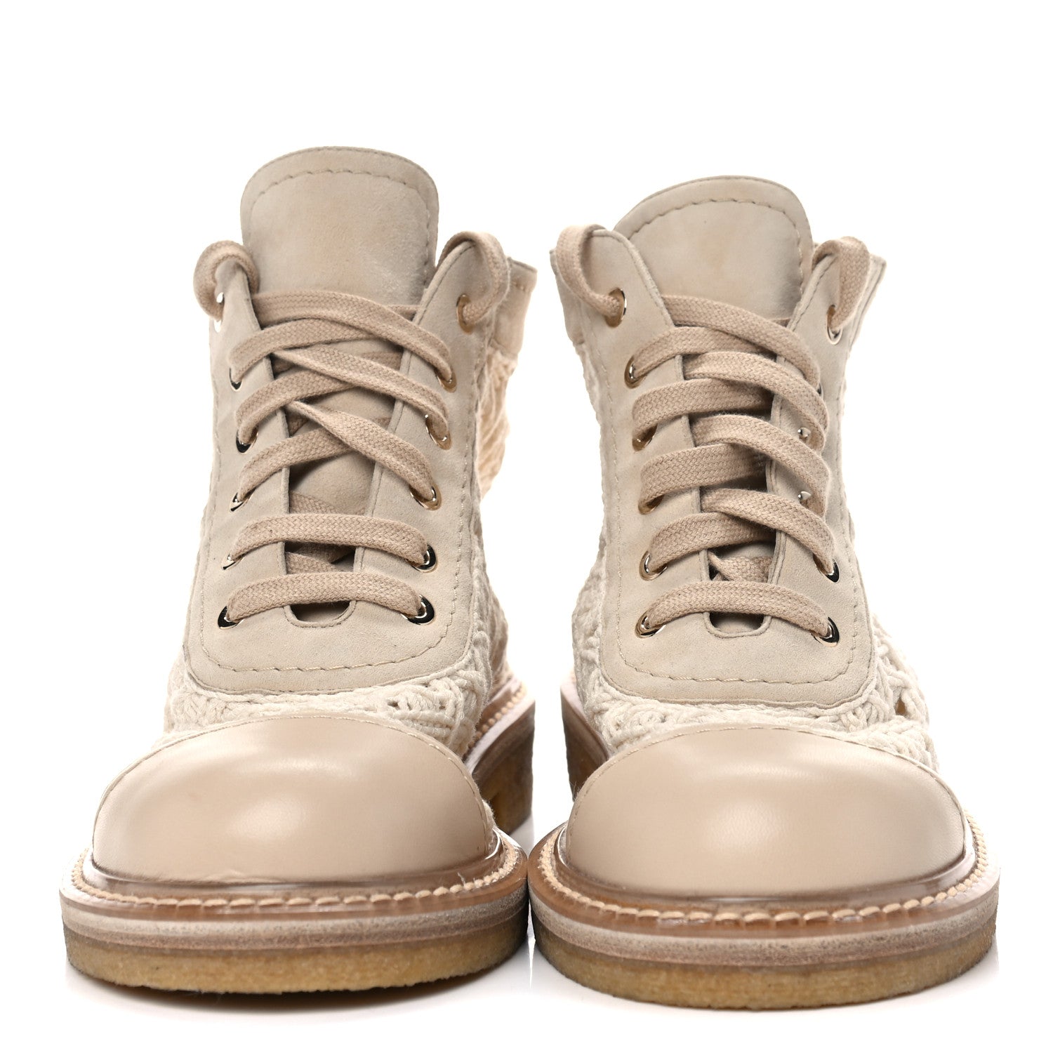 Chanel Crochet Calfskin Lace Up Boots 38 Beige 2 of 11
