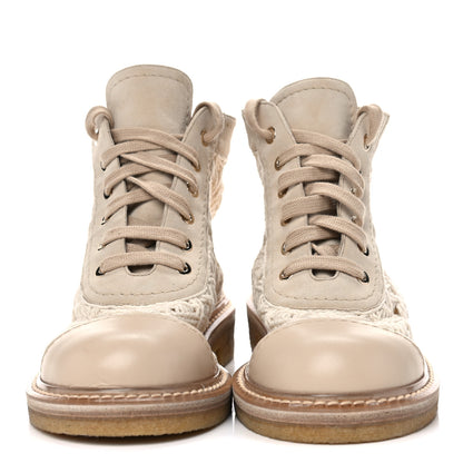 Chanel Crochet Calfskin Lace Up Boots 38 Beige 2 of 11