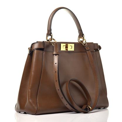 Fendi Vitello Morgan Fabric Jacquard Pequin Medium Peekaboo Iconic Satchel Foresta Tobacco Black 4 of 10