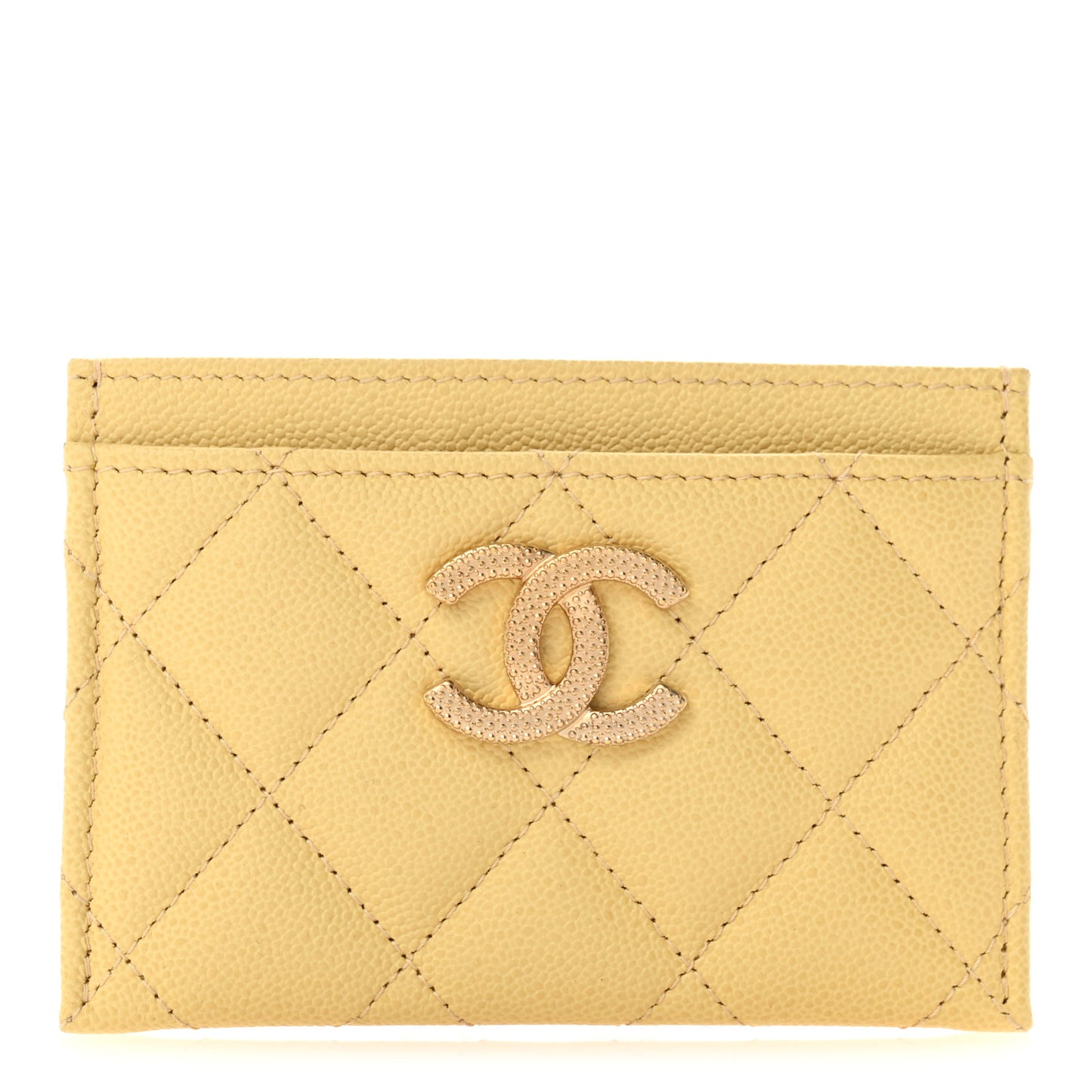 Caviar Quilted Studded CC Card Holder Yellow
