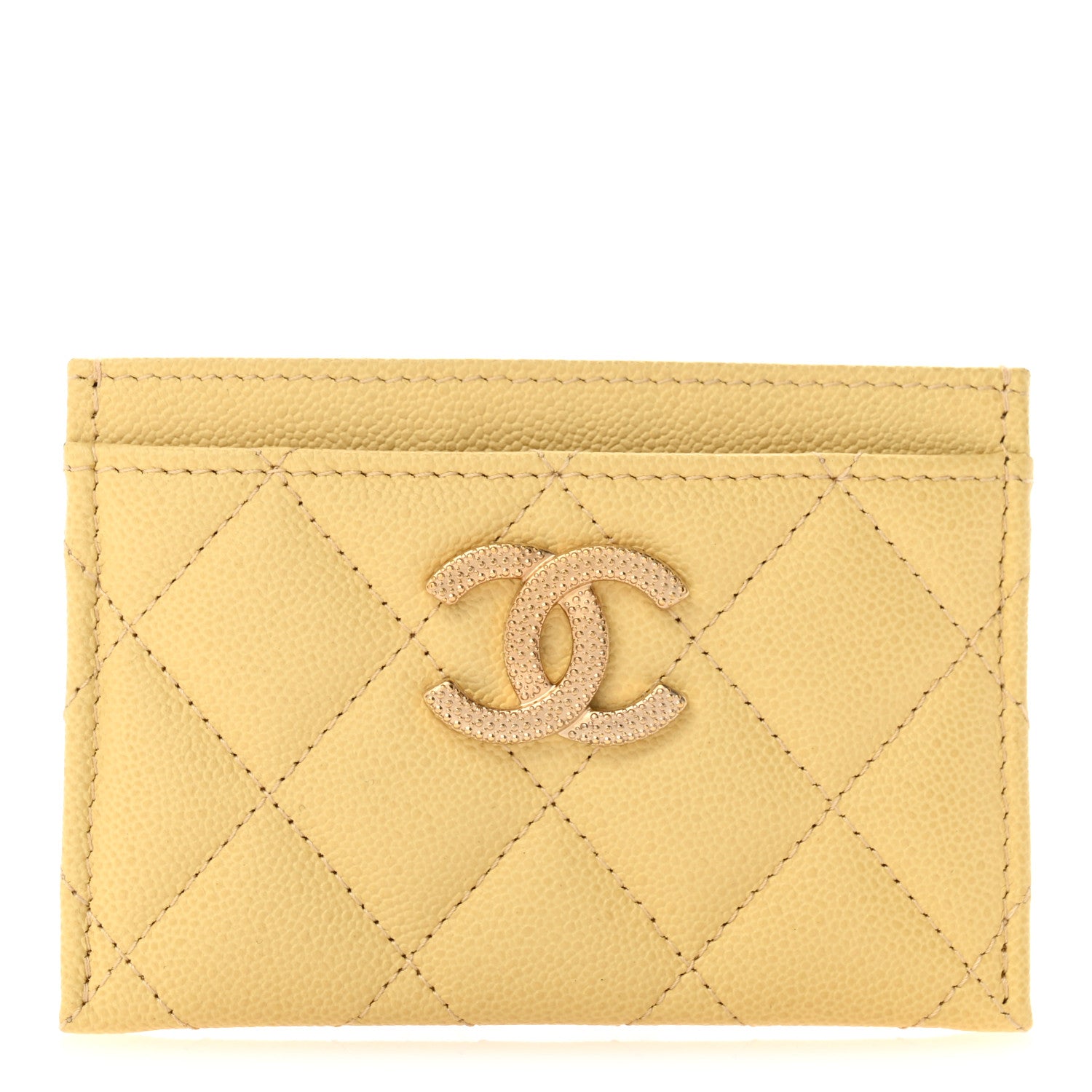 Chanel Caviar Quilted Studded CC Card Holder Yellow 1 of 10