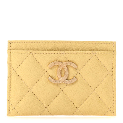 Chanel Caviar Quilted Studded CC Card Holder Yellow 1 of 10