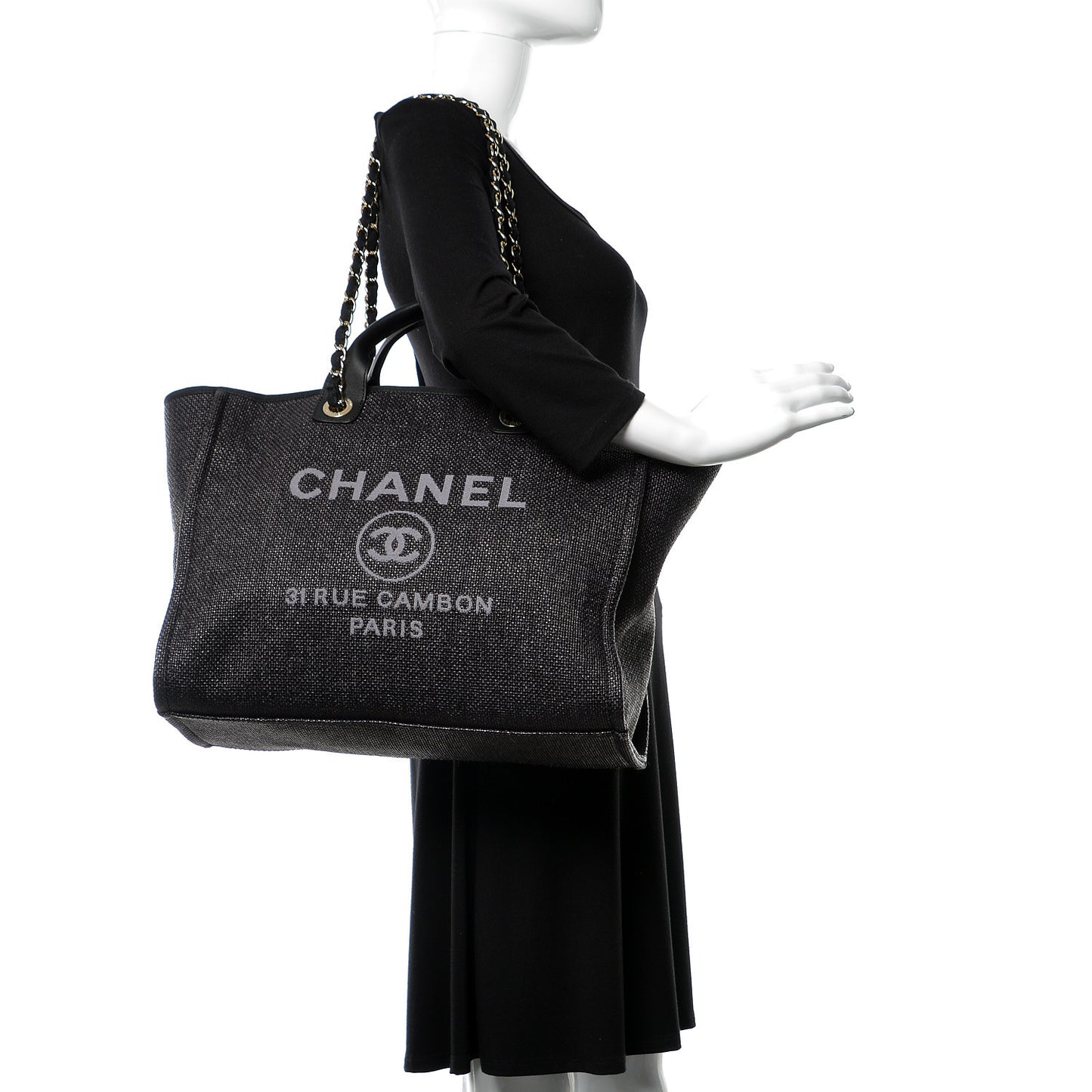 Woven Straw Raffia Large Deauville Tote Black