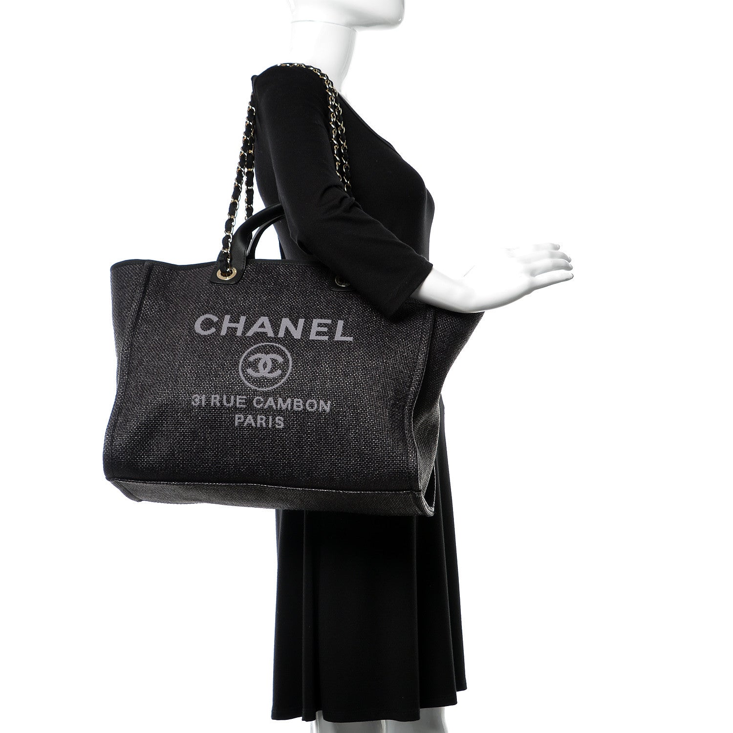 Chanel Woven Straw Raffia Large Deauville Tote Black 2 of 11