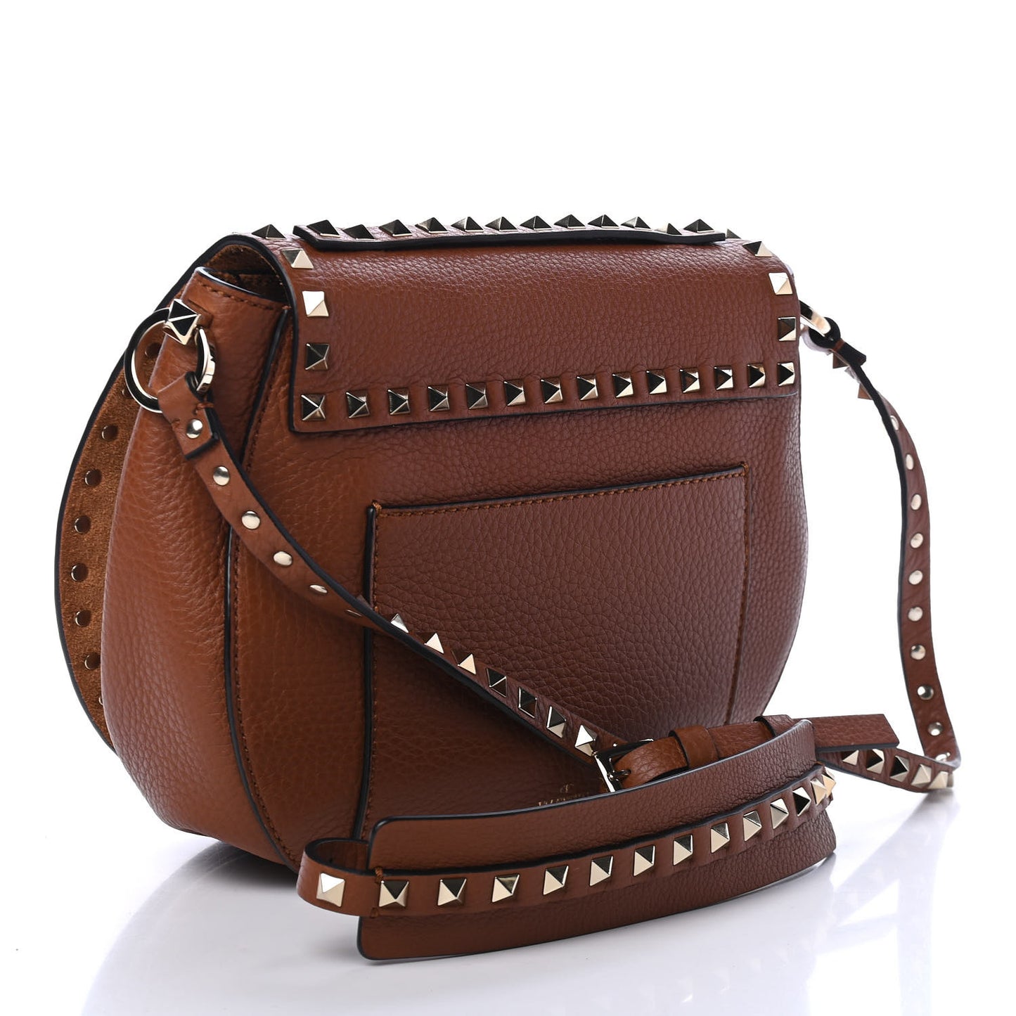 Pebbled Calfskin Rockstud Saddle Bag Saddle Brown