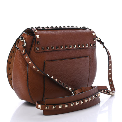 Valentino Garavani Pebbled Calfskin Rockstud Saddle Bag Saddle Brown 2 of 4
