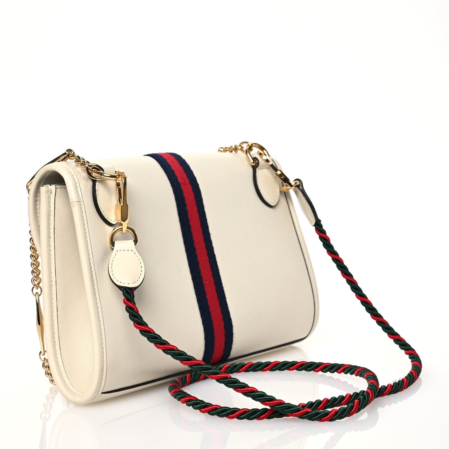 Textured Calfskin Web Small Rajah Slim Flap Shoulder Bag Mystic White