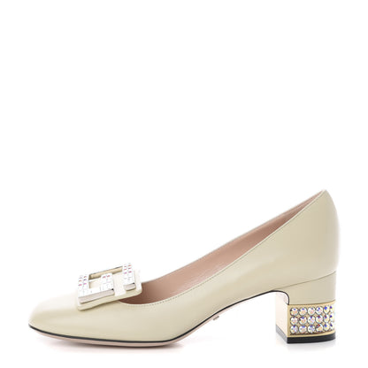 Gucci Malaga Kid Crystal Square G Madelyn Loafer Pumps 36.5 Ivory 1 of 7
