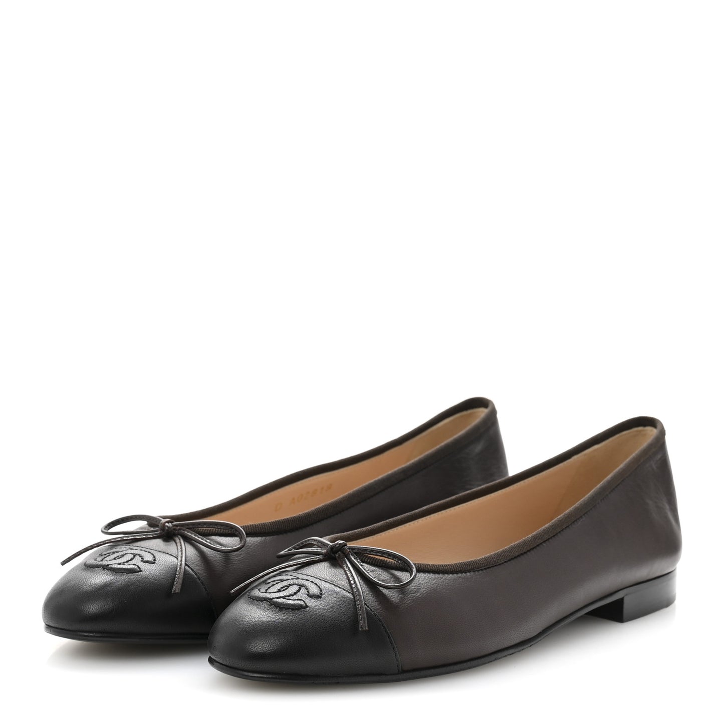 Lambskin Cap Toe CC Ballerina Flats 40 Brown Black