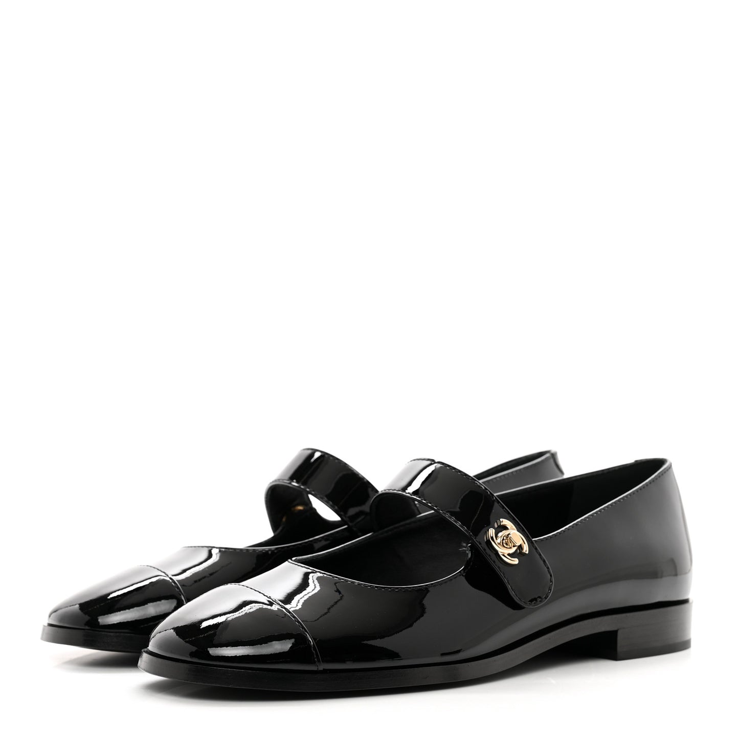 Patent Calfskin Mary Janes Flats 38.5 Black