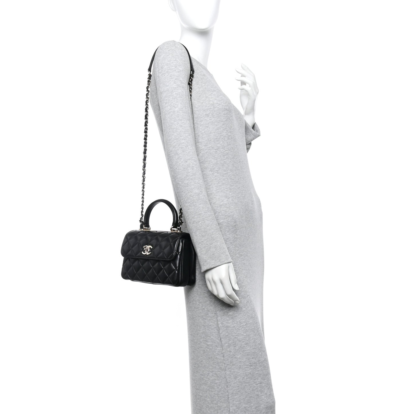 Lambskin Quilted Mini Trendy CC Dual Handle Flap Bag Black