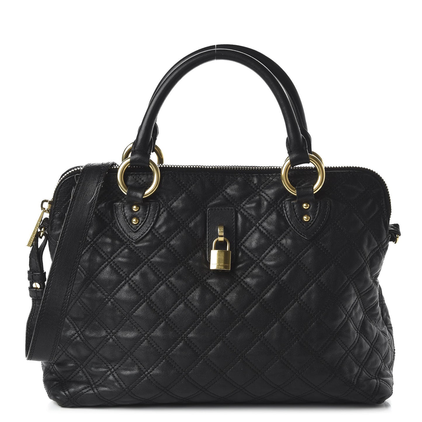 Calfskin Quilted Rio Satchel Tote Bag Black