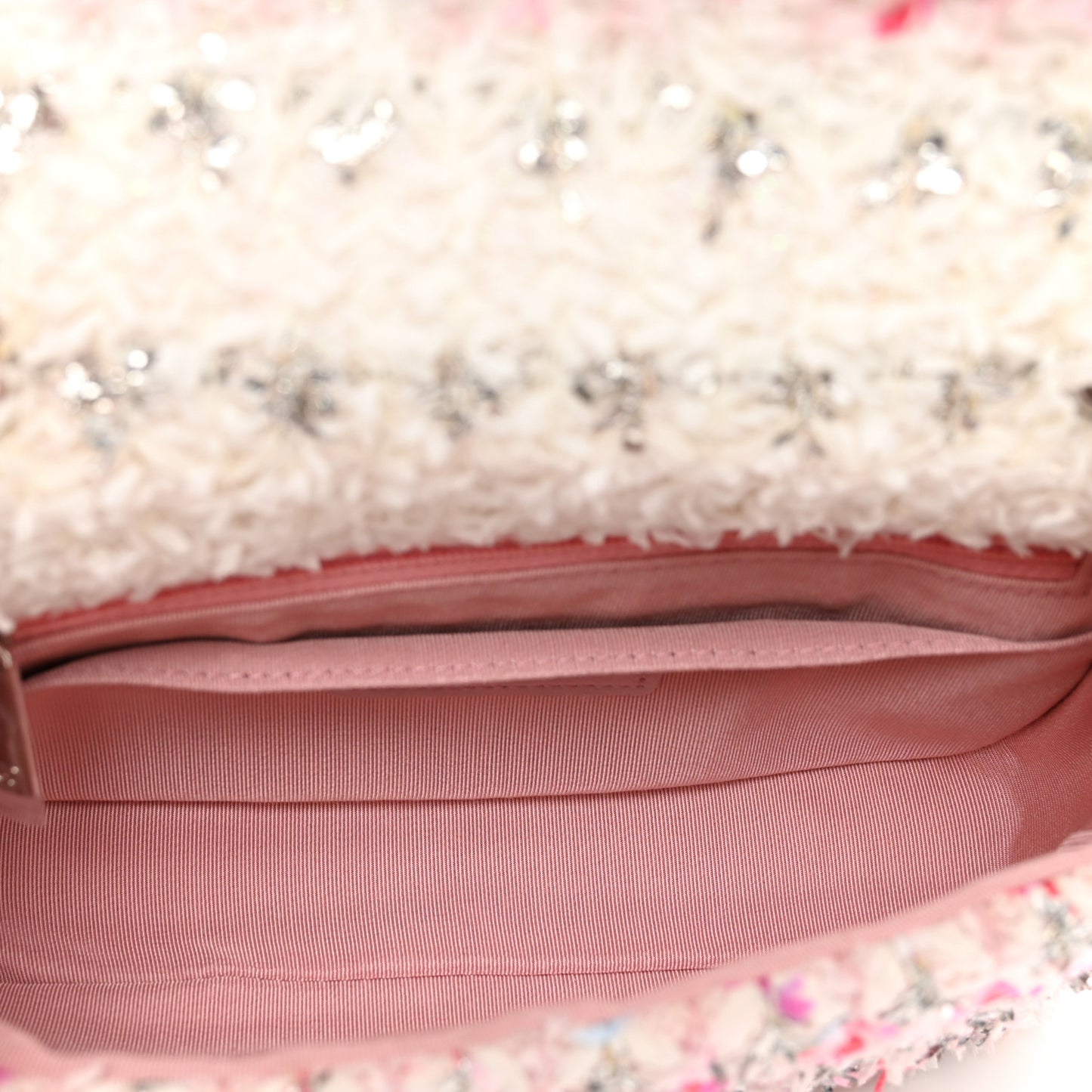 Tweed Quilted Mini Rectangular Flap Light Pink Silver Blue