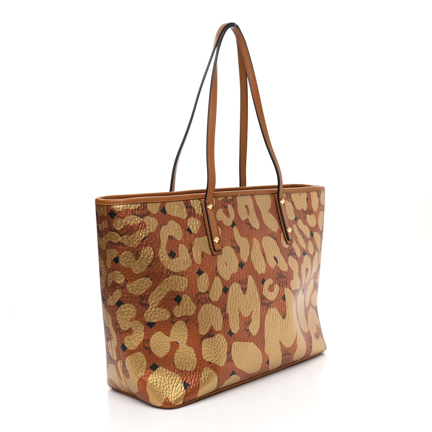 Visetos Metallic Leopard Print Medium Anya Shopper Tote Cognac