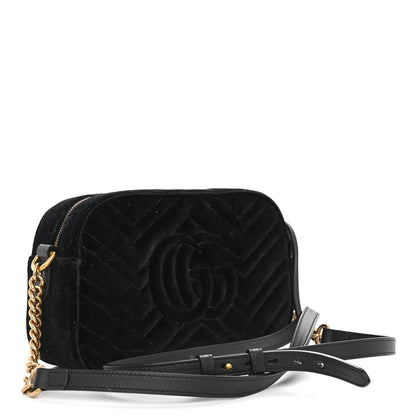 Gucci Velvet Matelasse Small GG Marmont Chain Shoulder Bag Black 3 of 10