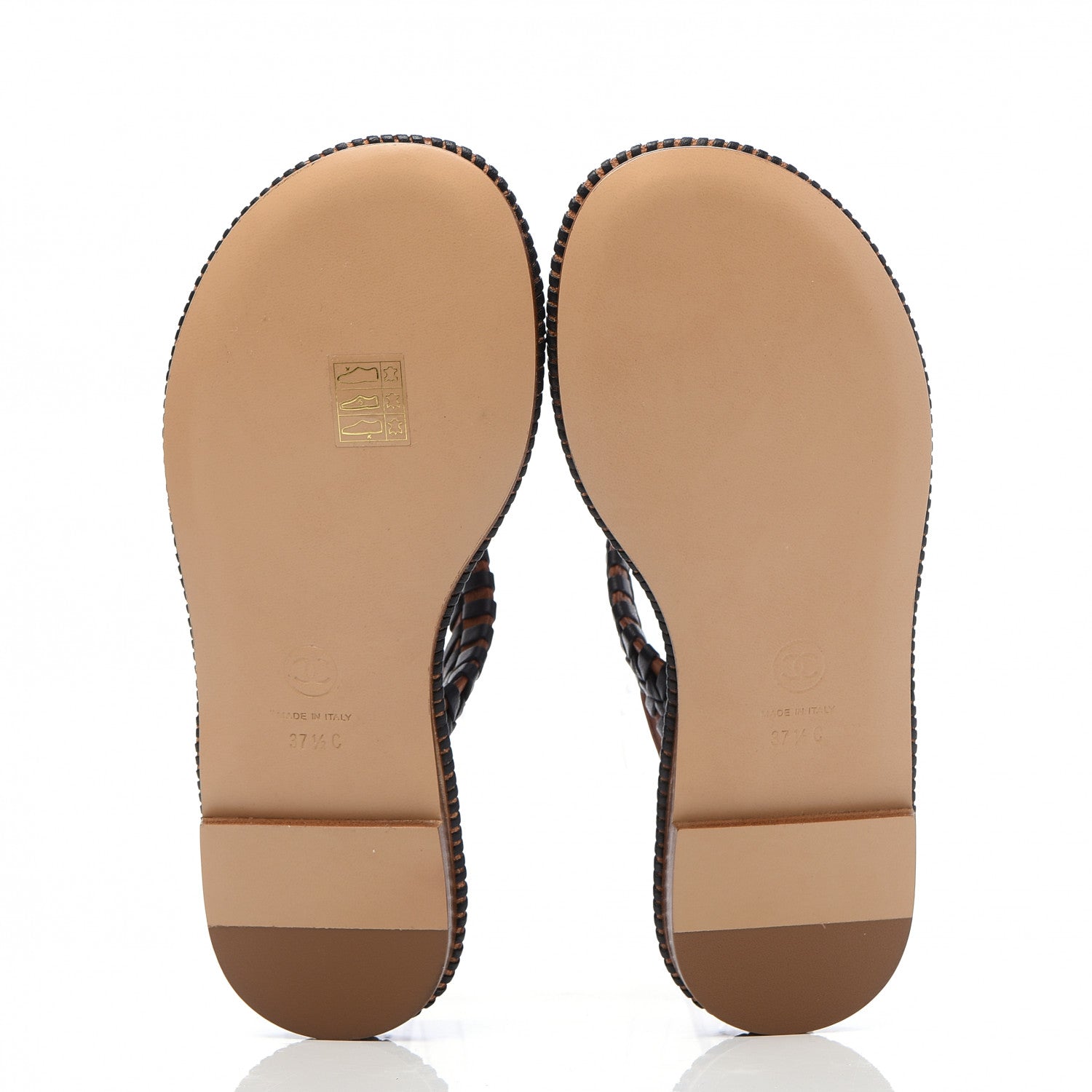 Chanel Lambskin Calfskin Braided Thong Sandals Black Brown 5 of 7