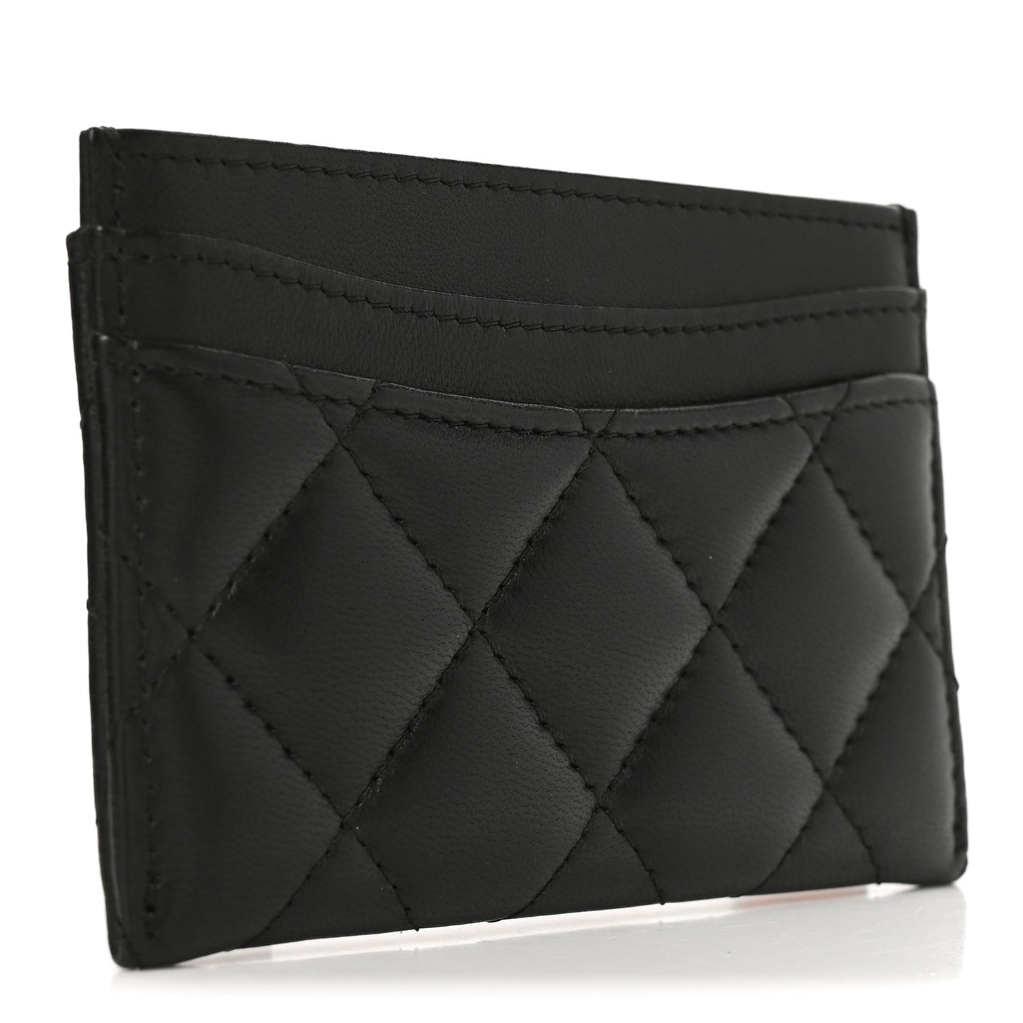 Lambskin Quilted Card Holder Black